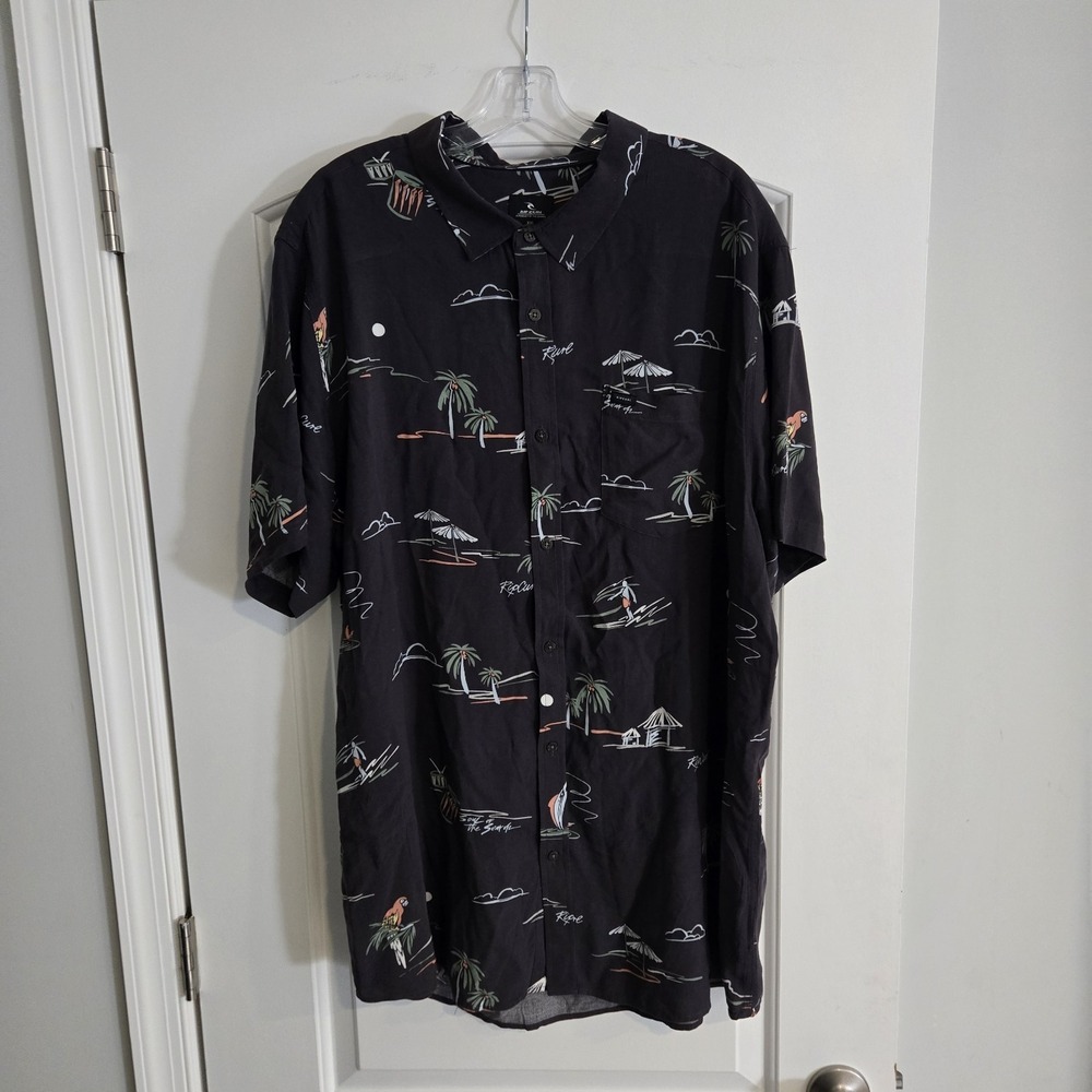 Rip Curl‎ Button Up Short Sleeve Shirt Men's XXL Tropical Resort Island Beach